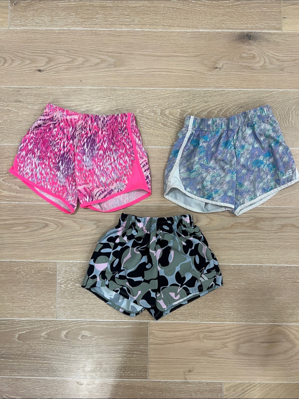 Adidas and BCG Girls' 3-Pack Athletic Shorts - Pink, Blue, Green Camo
